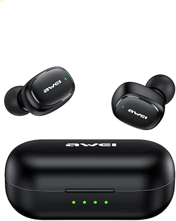 AWEI T13 PRO True Wireless Bluetooth Earbuds, IPX6 Waterproof, Matte Black, In-Ear Headphones with Integrated Wireless Charging Case for Long Hours of