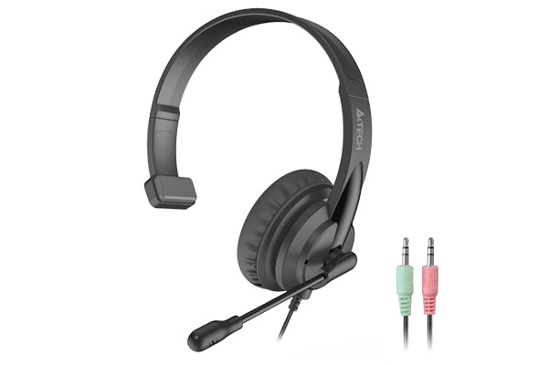 A4Tech HS-11 - Mono Headset - Noise Cancelling Unidirectional Mic - 40 mm Speakers - Ideal for Call Center/Online Calls - For PC - Black