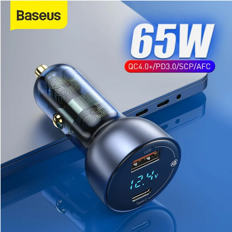 Baseus Car Charger 65W Particular Digital Display QC+PPS Dual Quick Charger Dark Gray