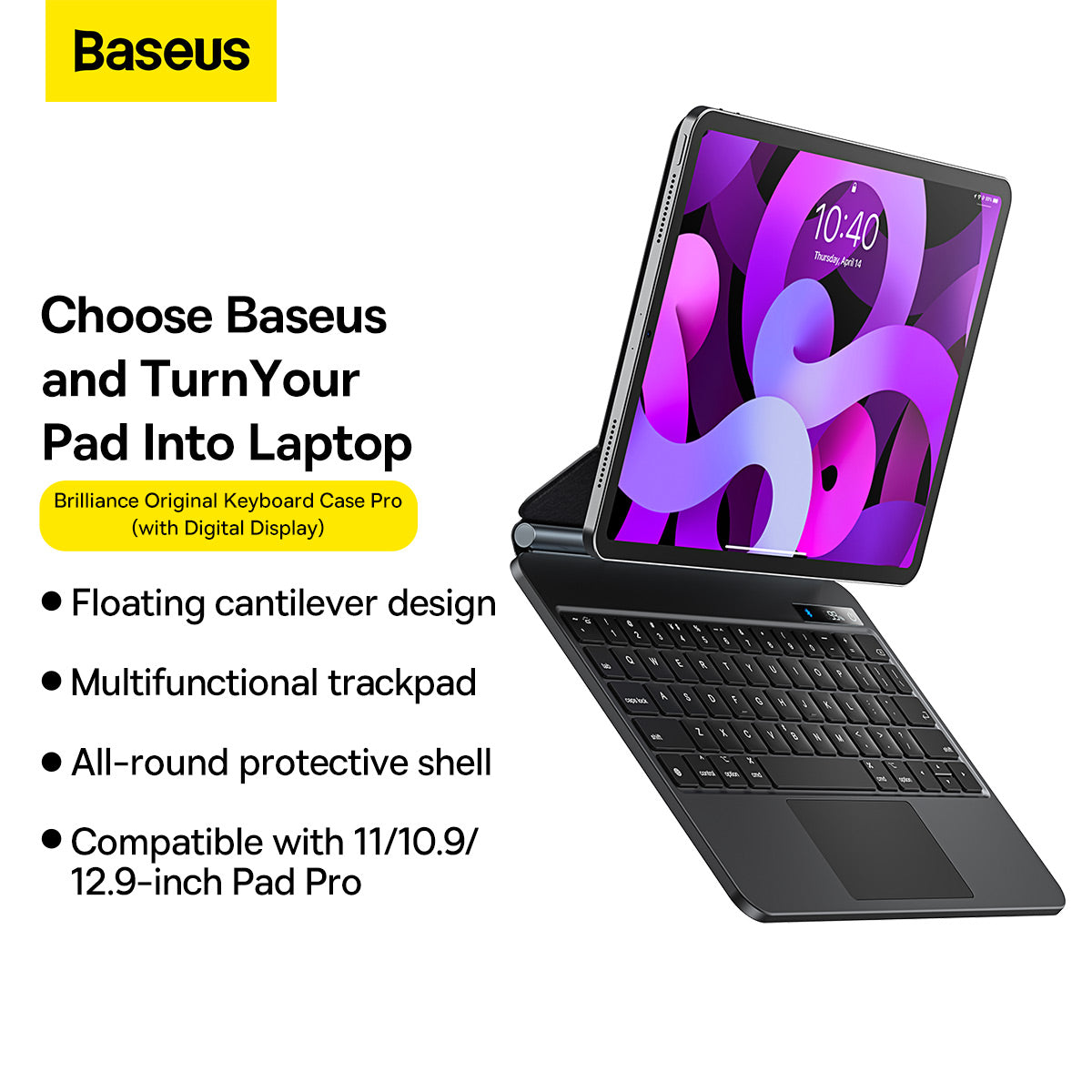 Baseus Brilliance Series Original Keyboard Case Pro with Digital Display For IPad Pro 11-inch 2018/2020/2021/2022 Pad Air4/Air5 10.9-inch Grey