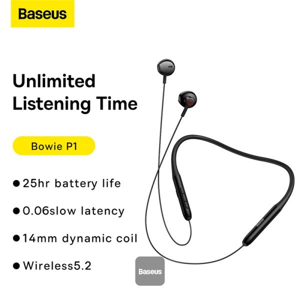Baseus Bowie P1 Half In-ear Neckband Wireless Earphones Black