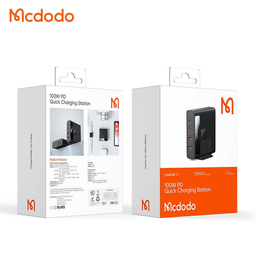 Mcdodo CH-1802 100W Charger USB C 4-IN-1 2C2A 100W PD Charger Fast Charging Station With AC Cable 1.5Meter C Type 5A Charging Cable