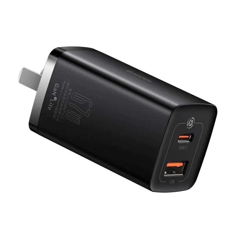 Baseus GaN3 Lite Fast Charger 67W Type C + USB With CN Pin Black