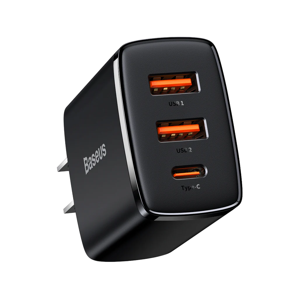 Baseus Compact Quick Charger 2U+C 30W Type C PD Fast Charging 3 Ports USB