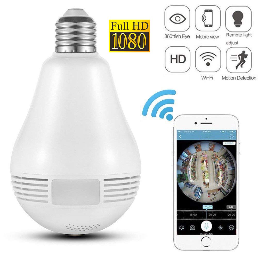 Ip Wireless Panoramic Bulb Camera 1080p Hd 2mp With V380 Pro App