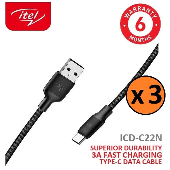 ITEL 3pcs C22N Extra Durable Braided USB Type-C Cable