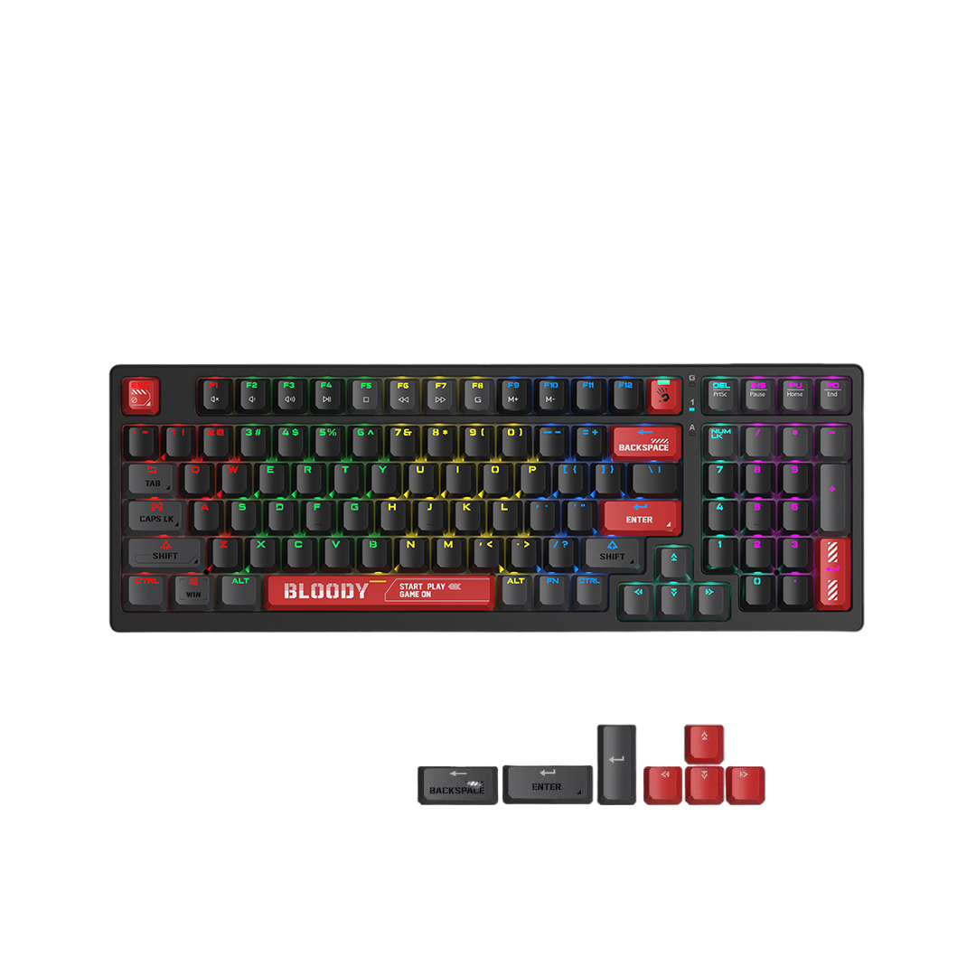 Bloody S98 BLMS Mechanical Switch- Swappable Keys - Quiet Typing - 7 Game Mode Storage