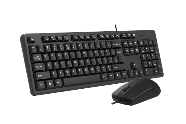 A4Tech KK-3330S Wired Keyboard Mouse Set - Multimedia FN Keyboard - Silent Click Mouse -1000 DPI - Black