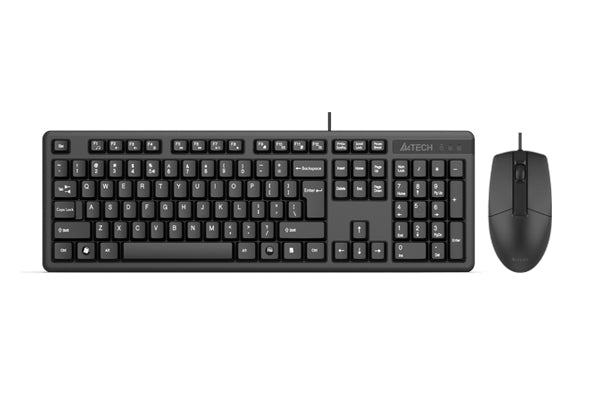 A4Tech KK-3330S Wired Keyboard Mouse Set - Multimedia FN Keyboard - Silent Click Mouse -1000 DPI - Black