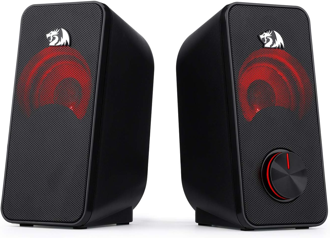 Redragon GS500 Stentor PC Gaming Speaker, 2.0 Channel Stereo Desktop Computer Speaker with Red Backlight, Quality Bass and Crystal Clear Sound, USB Powered with a 3.5mm Connector
