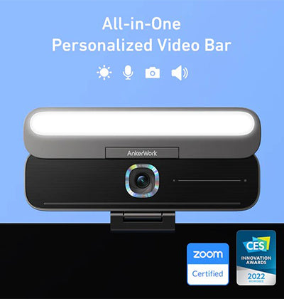 Anker Work B600 Video Bar -Black | All-in-One Video Bar with Camera, Speaker, Microphone, and Light