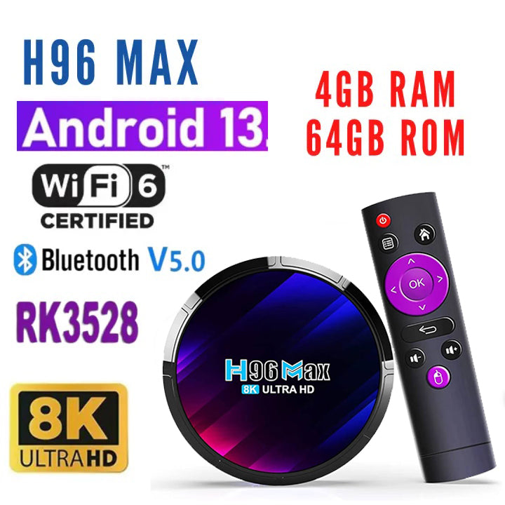 H96 Max For Led Lcd Android Tv 13.0 Version Tv Box 4+64gb