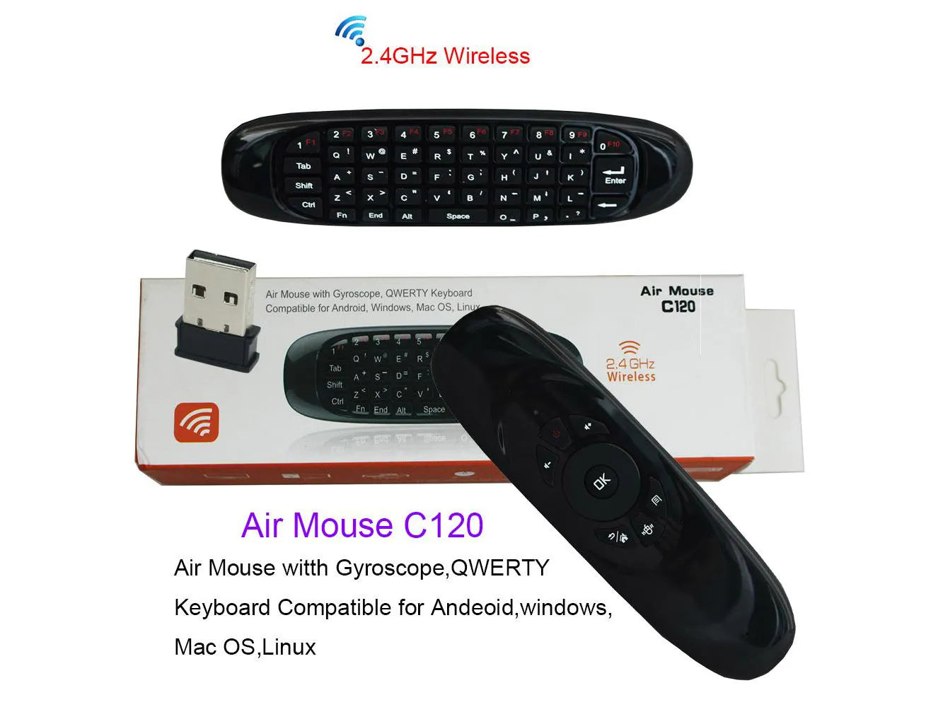 C120 Air Mouse Keyboard Remote Control for Smart TV & Android TV Box