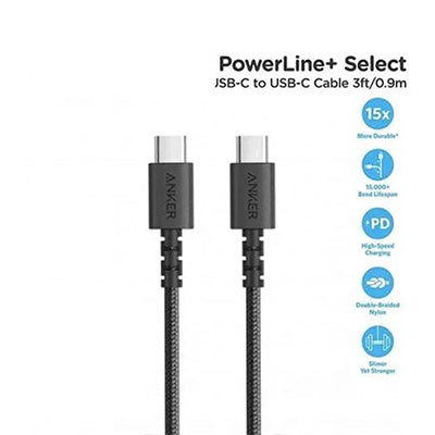 Anker PowerLine Select+ USB-C To USB-C 2.0 Cable 3ft Black - A8032H11