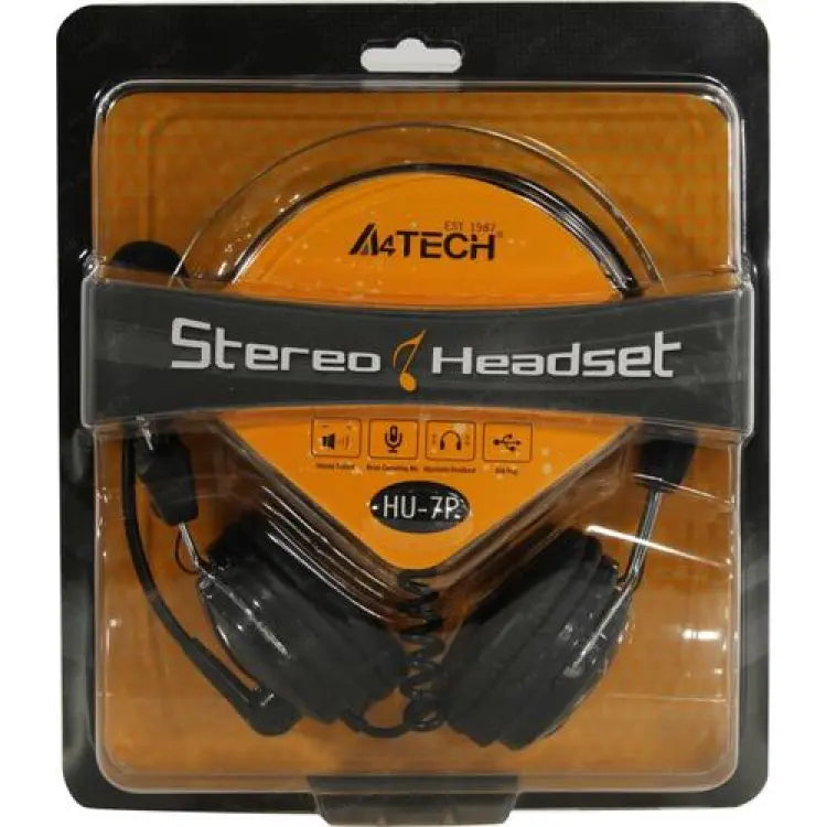 A4Tech HU-7P Headphones - ComfortFit Stereo USB Headset - Black