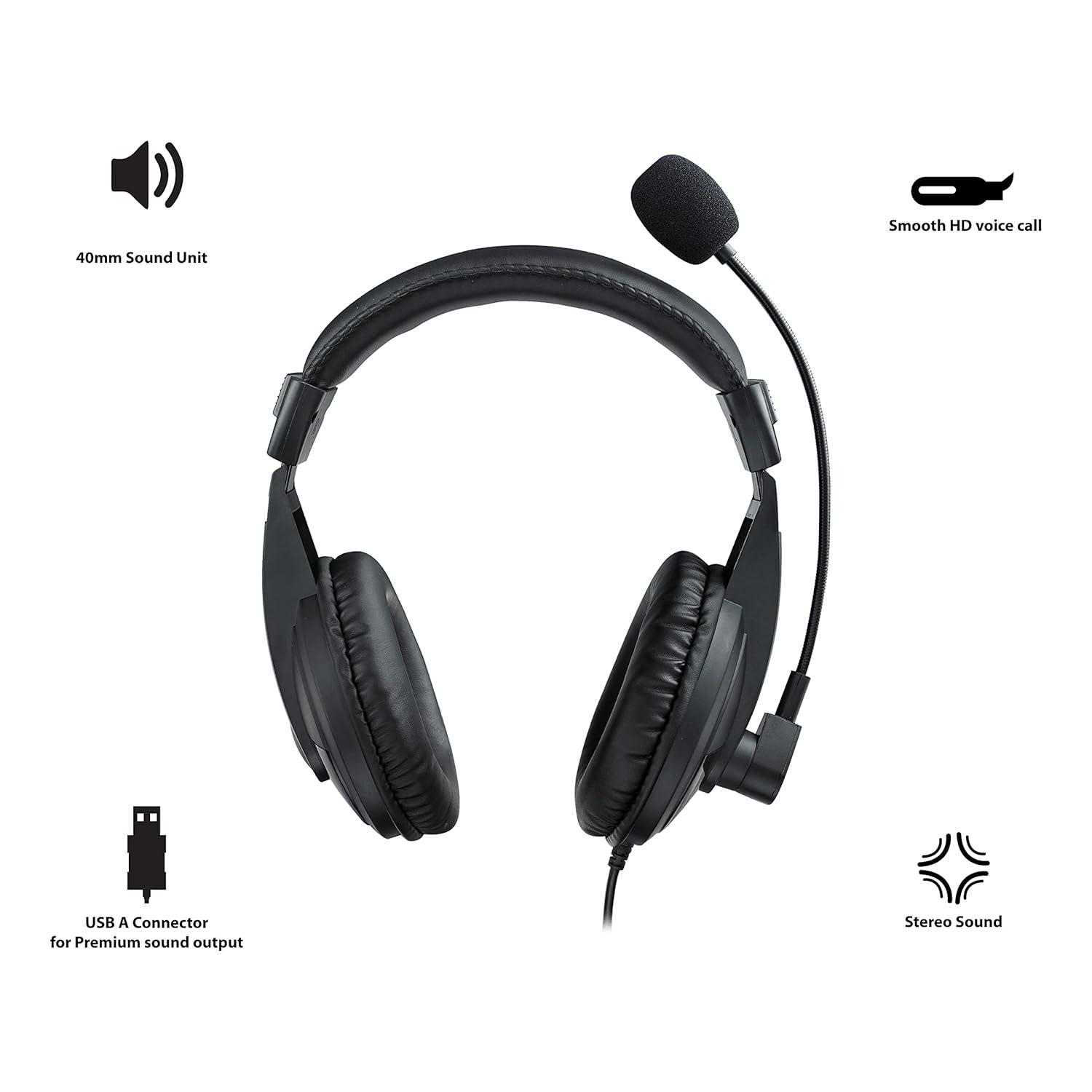 Rapoo H150 Stereo Wired Over Ear Headphones with Microphone Noise-Reduction, USB, Pc/Mac/Laptop/Chrome OS - Black