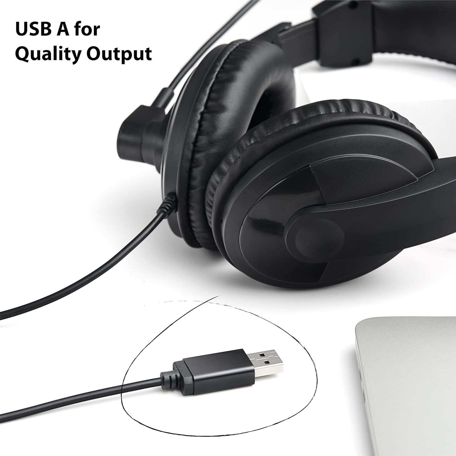 Rapoo H150 Stereo Wired Over Ear Headphones with Microphone Noise-Reduction, USB, Pc/Mac/Laptop/Chrome OS - Black