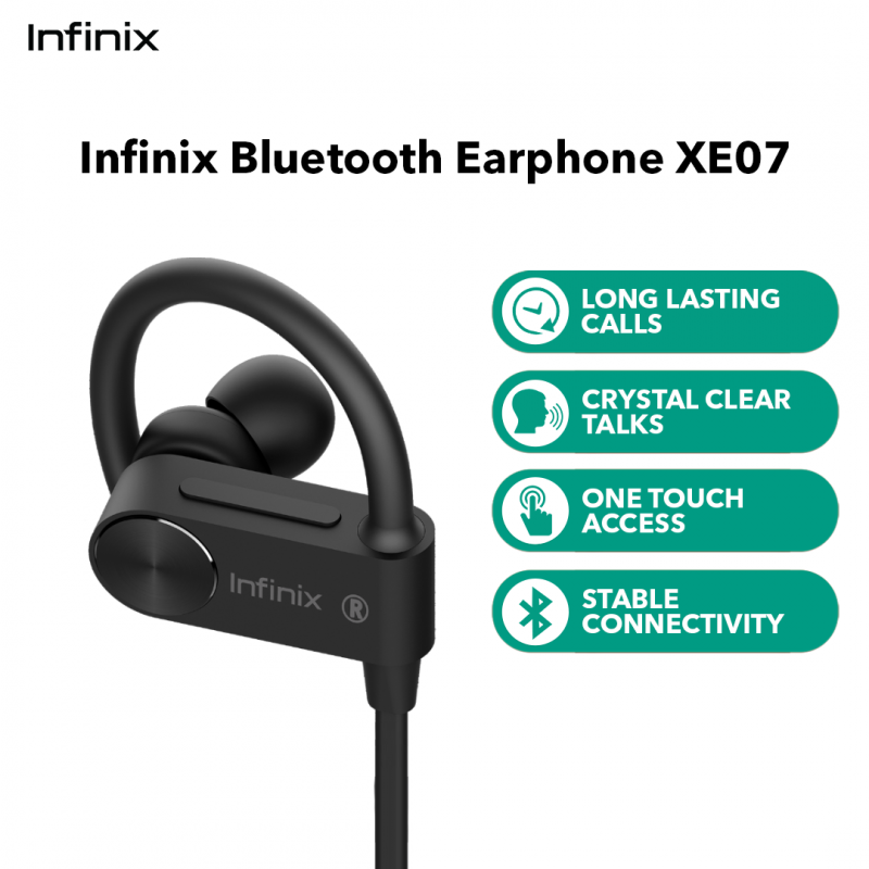 Infinix Sports Bluetooth Earphone XE07: 6 Hours Playtime, V4.2 Bluetooth, and 3 Earplug Sizes