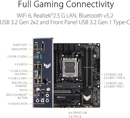 ASUS TUF GAMING B650M-PLUS WIFI Socket AM5 (LGA 1718) Ryzen 7000 mATX gaming motherboard(14 power stages, PCIe® 5.0 M.2 support, DDR5 memory, 2.5 Gb Ethernet, WiFi 6, USB4® support and Aura Sync)