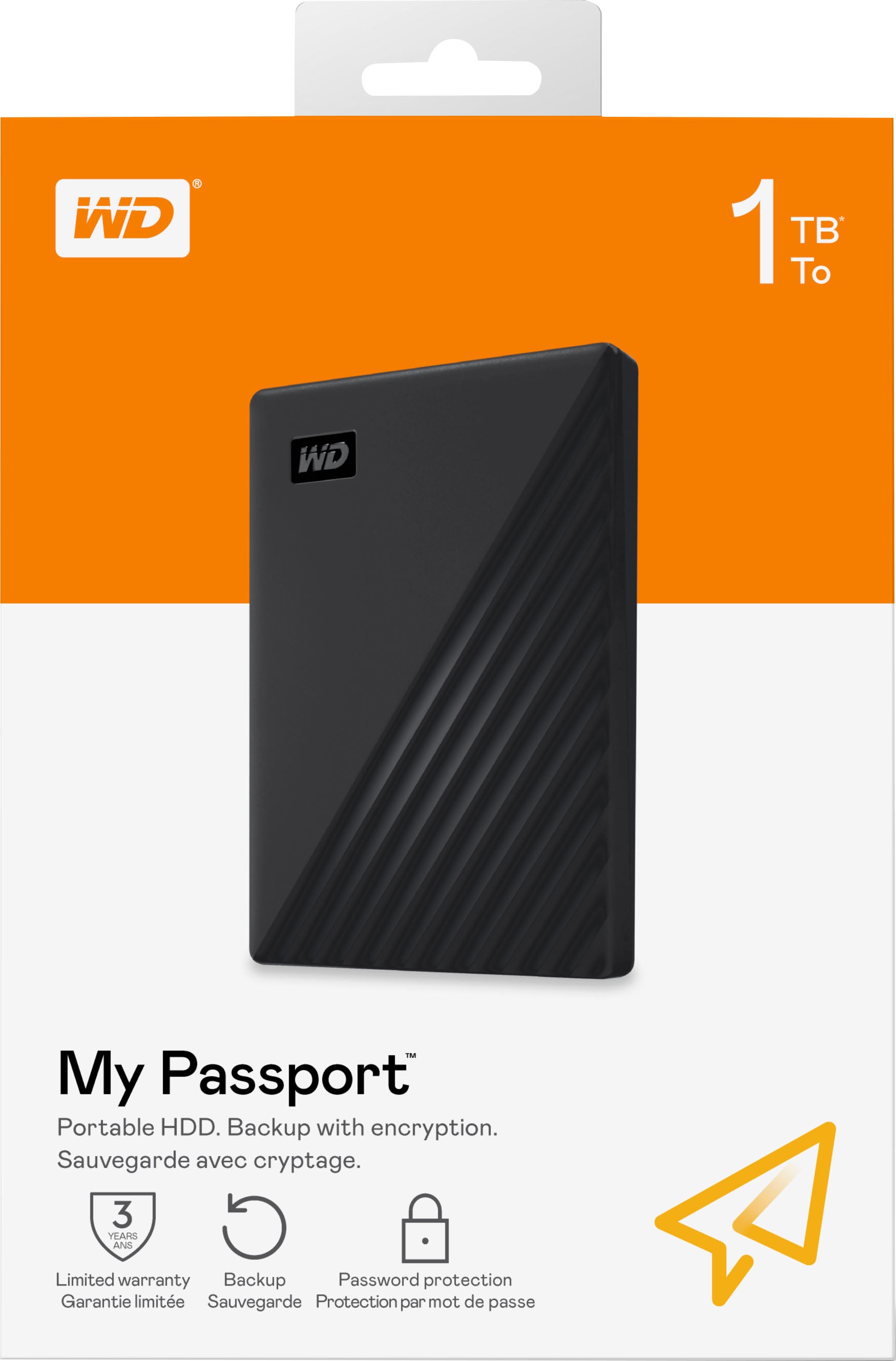 Western Digital WD 1TB My Passport Portable External Hard Drive with backup software and password protection, Black