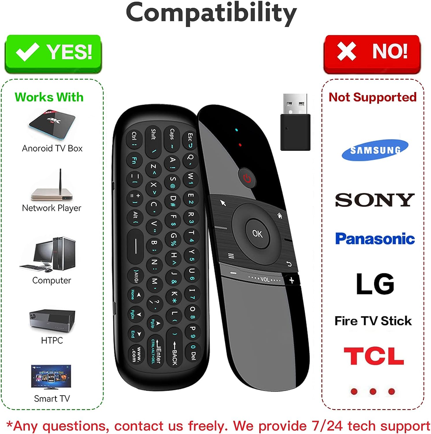 WeChip W1 Remote, Air Mouse Remote, Universal TV Remote, 2.4G Wireless Keyboard Multifunctional Remote Control for Nvidia Shield/Android TV Box/PC/Projector/HTPC/All-in-one PC