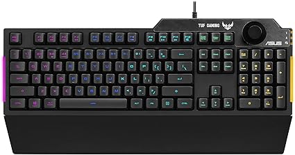 ASUS Membrane Gaming Keyboard for PC - TUF K1 | Programmable, Onboard Memory | Dedicated Volume Knob, Aura Sync RGB & Side Lighting | Detachable Wrist Rest | Spill-Resistant | Highly Durable | Black