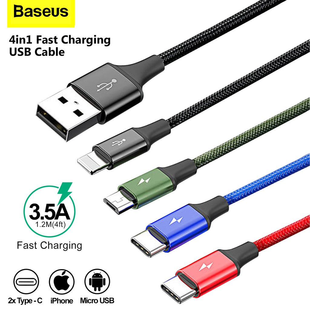 Baseus Fast 4-in-1 Cable For iP+Type-C(2)+Micro 3.5A 1.2m Black
