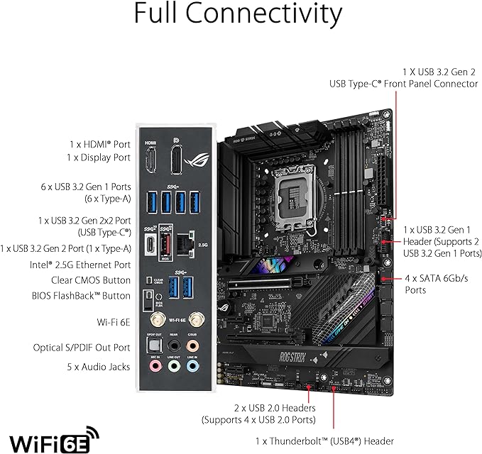 ASUS ROG Strix B760-F Gaming WiFi Intel® B760(13th and 12th Gen) LGA 1700 ATX Motherboard,16 + 1 Power Stages,DDR5 up to 7800 MT/s,PCIe 5.0,3xM.2 Slots,WiFi 6E,USB 3.2 Gen 2x2 Type-C®,Aura Sync RGB