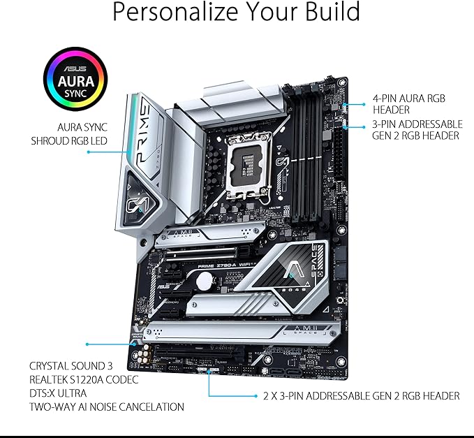 ASUS Prime Z790-A WiFi 6E LGA 1700(Intel®13th&12th) ATX Motherboard (16+1 DrMOS, PCIe 5.0,DDR5,4X M.2 Slots,2.5 Gb LAN,USB 3.2 Gen 2 Front Panel Type-C, Thunderbolt™ 4/USB4, DP)