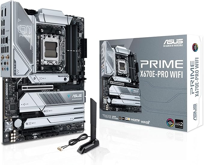 ASUS Prime X670E-PRO WiFi Socket AM5 (LGA 1718) Ryzen 7000 ATX Motherboard(PCIe® 5.0,DDR5,4X M.2 Slots, USB 3.2 Gen 2x2 Type-C®, USB4® Support, WiFi 6E, and 2.5G Ethernet)