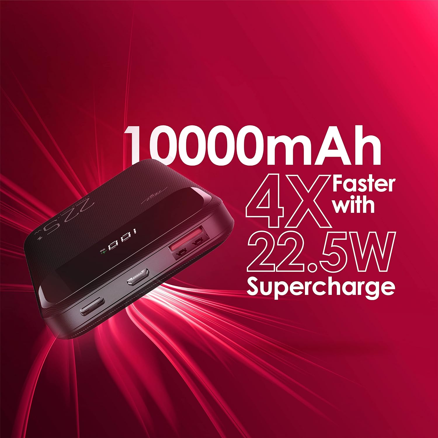 ITEL PowerGo Star 100PF: 10000mAh Power Bank with 22.5W Fast Charging and LED Digital Display