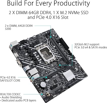 ASUS Prime H610M-K D4 Intel LGA 1700 Micro ATX DDR4 Motherboard