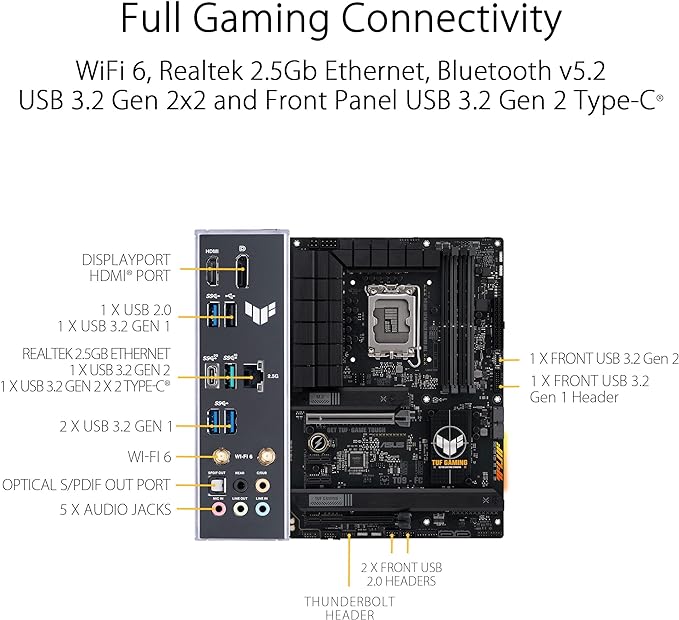 ASUS TUF Gaming B760-PLUS WiFi D4 Intel(13th and 12th Gen) LGA 1700 ATX Motherboard,PCIe 5.0,3xPCIe 4.0 M.2 Slots,DDR4,2.5Gb LAN,USB 3.2 Gen 2x2 Type-C,Front USB 3.2 Gen 2 Type-C®, Thunderbolt(USB4®)