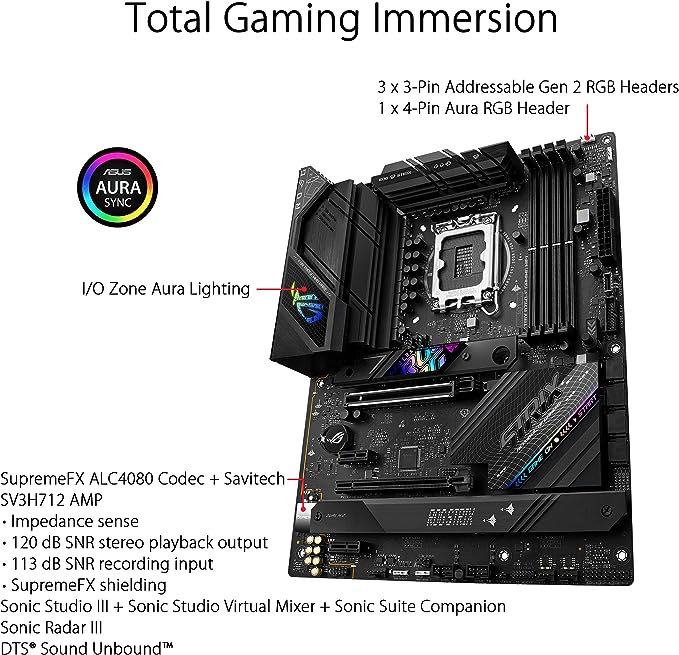 ASUS ROG Strix B760-F Gaming WiFi Intel® B760(13th and 12th Gen) LGA 1700 ATX Motherboard,16 + 1 Power Stages,DDR5 up to 7800 MT/s,PCIe 5.0,3xM.2 Slots,WiFi 6E,USB 3.2 Gen 2x2 Type-C®,Aura Sync RGB