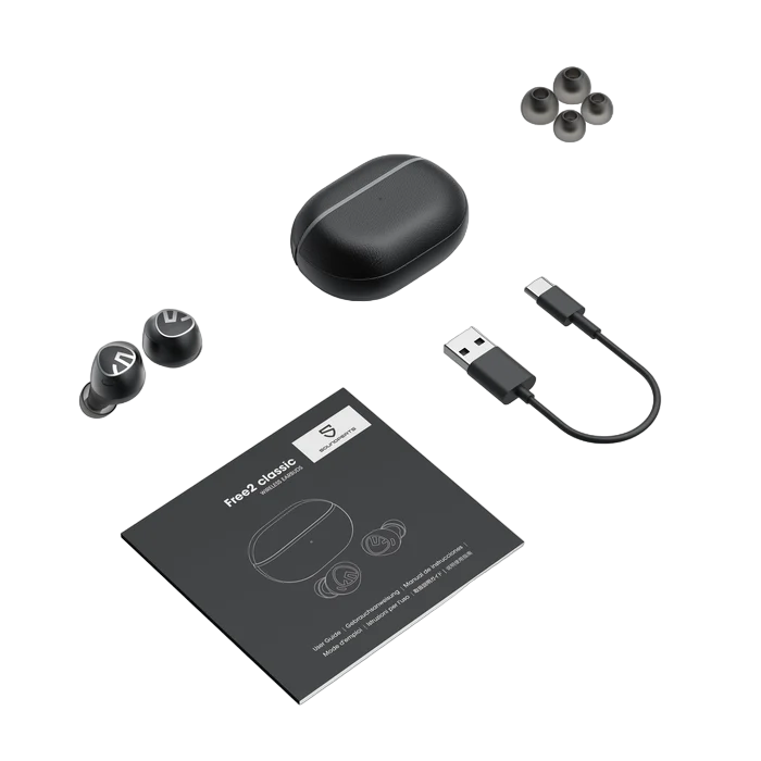 Soundpeats Free2 classic bluetooth Earbuds with Built-in high-grade dustproof microphone / Ipx8 waterproof wireless headphones