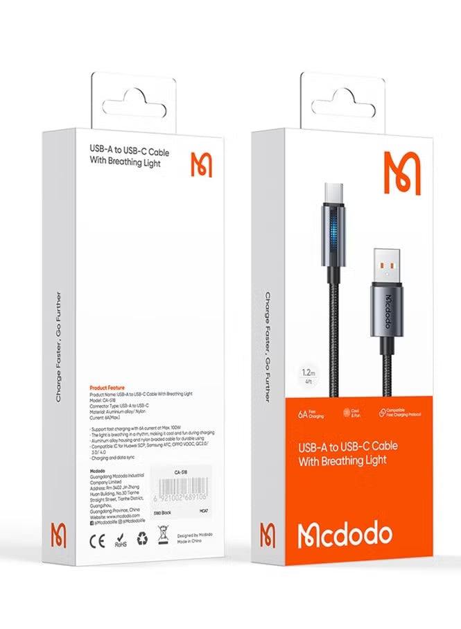 Mcdodo CA-5180 USB-A to USB-C Cable 1.2m Black