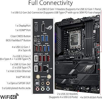 ASUS ROG Strix Z790-E Gaming WiFi 6E LGA 1700(Intel® 12th&13th Gen) ATX Motherboard(PCIe 5.0, DDR5,18+1 Power Stages,2.5 Gb LAN,Thunderbolt 4,5xM.2, 1xPCIe 5.0 M.2,Front Panel USB 3.2 Port)