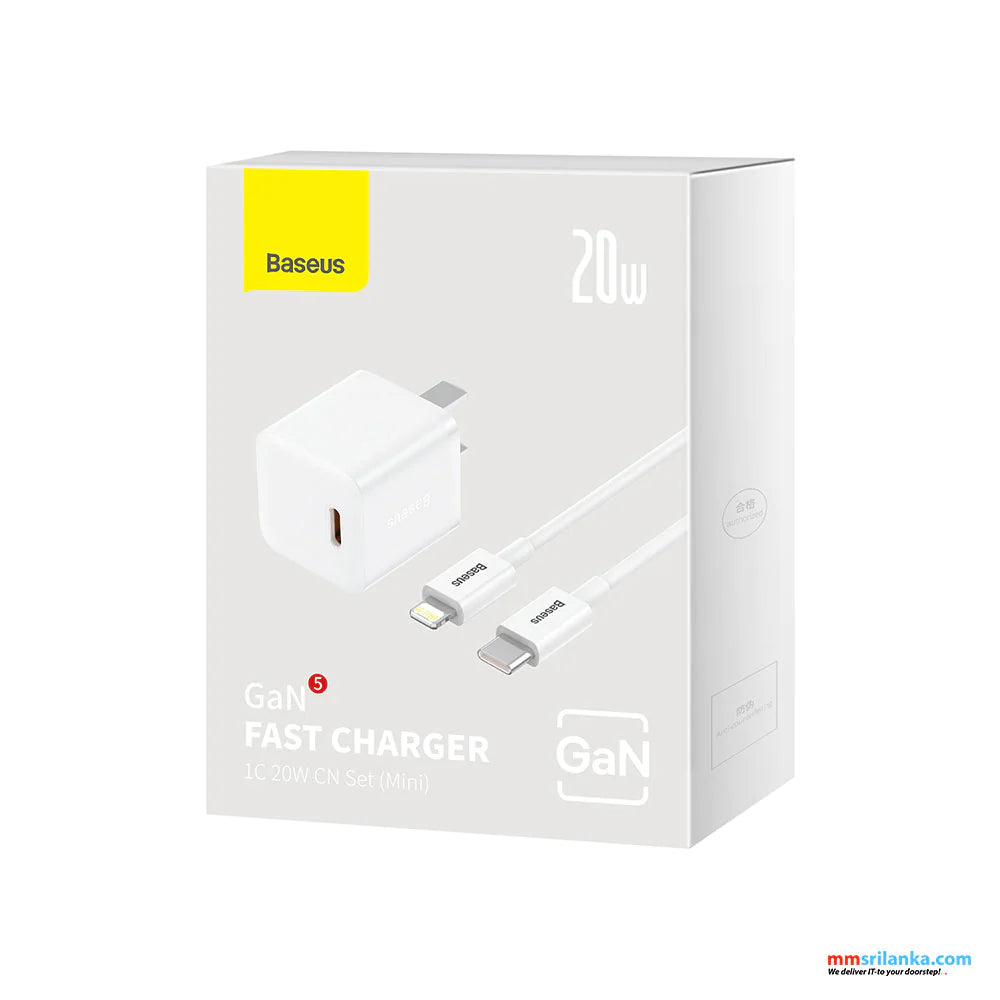 Baseus GaN5 Fast Charger 1C 20W CN Set (Mini)（With Superior Series Fast Charging Data Cable Type-C to iP PD 20W 1m )