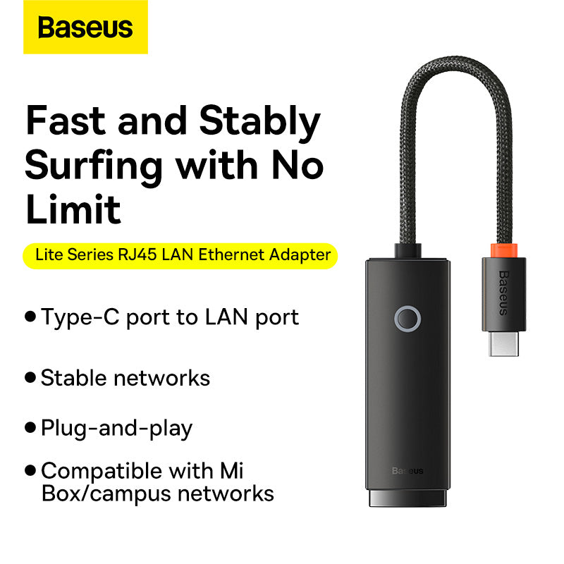 Baseus Lite Series Ethernet Adapter Type-C to RJ45 LAN Port (1000Mbps) Black