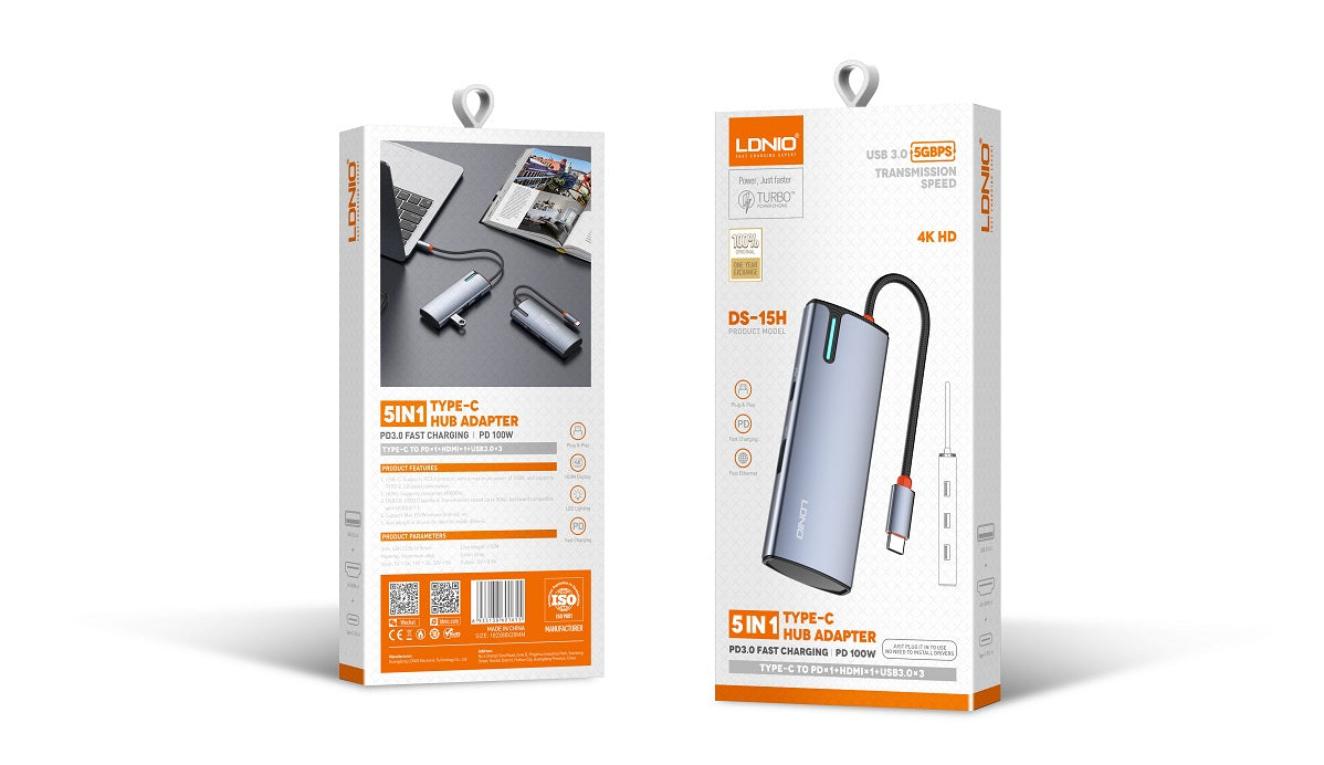 LDNIO 5 In 1 Usb C Dock Station DS-15H
