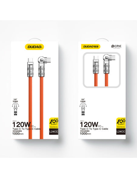 Dudao L24CC Angled USB-C To USB-C 120W Cable 1m - Orange