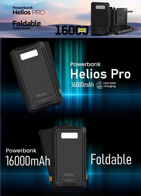 YOLO Helios Pro Foldable Solar Power Bank | Super Fast Wireless Charging | 16,000 mAh massive battery | Big LED torch light | Fast Charging