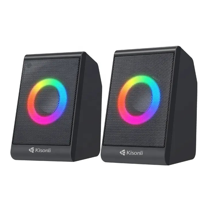 Kisonli X12 Mini USB Powered Colorful RGB Home Theatre HiFi Stereo 2.0 Channel Wired Computer Gaming Speaker for Laptop