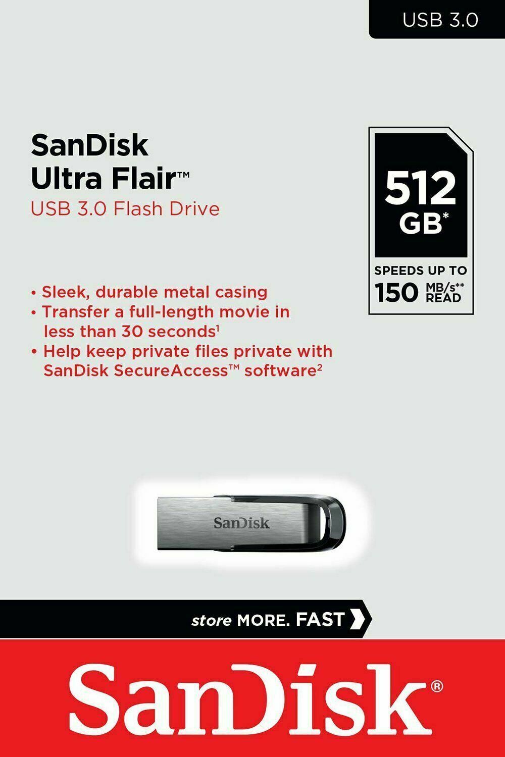 SanDisk 32GB 64GB 128GB 256GB 512GB Ultra Flair USB 3.0 Flash Drive