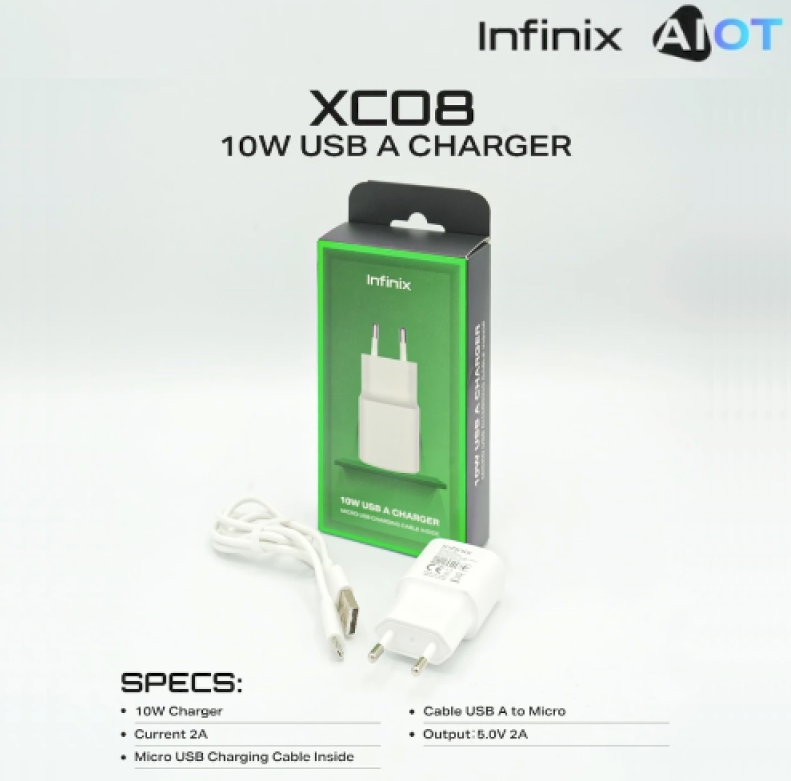 infinix 10W Charger+ Micro USB data cable, Output 5V 2A