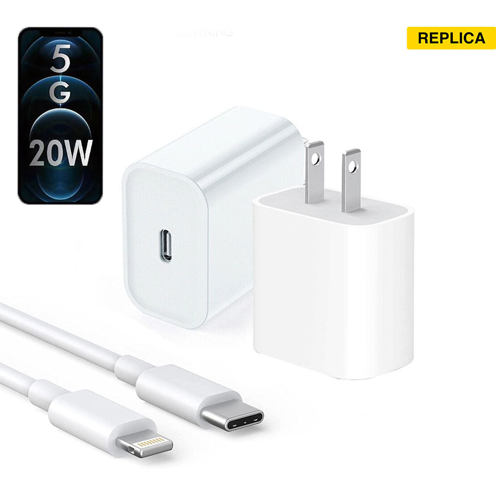 IPHONE USB-C PD 20W POWER ADAPTER CHARGER 2 PIN (USA PIN) WITH CABLE