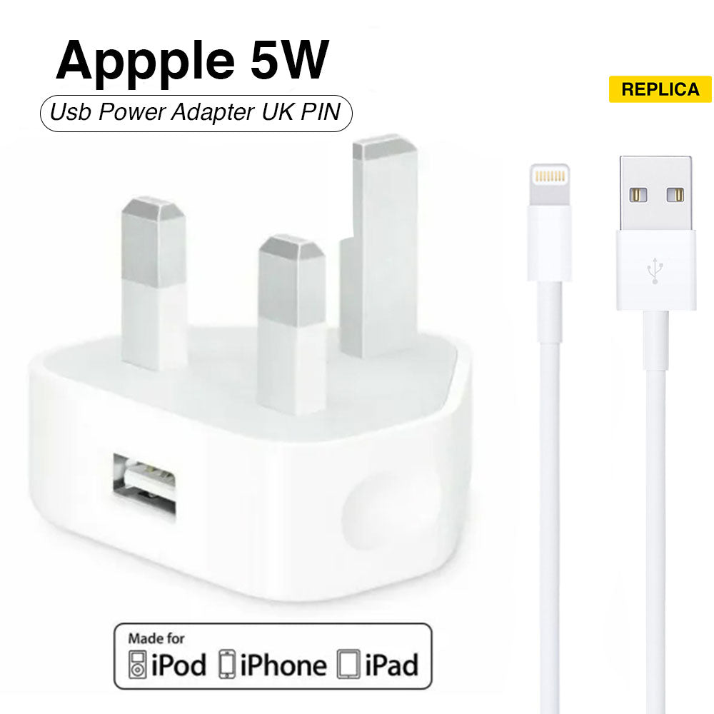 Iphone Usb 5W Power Adaptor UK Pin With Lightning to Usb Cable