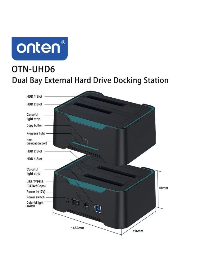 Onten UHD6 Dual Bay External Hard Drive Docking Station