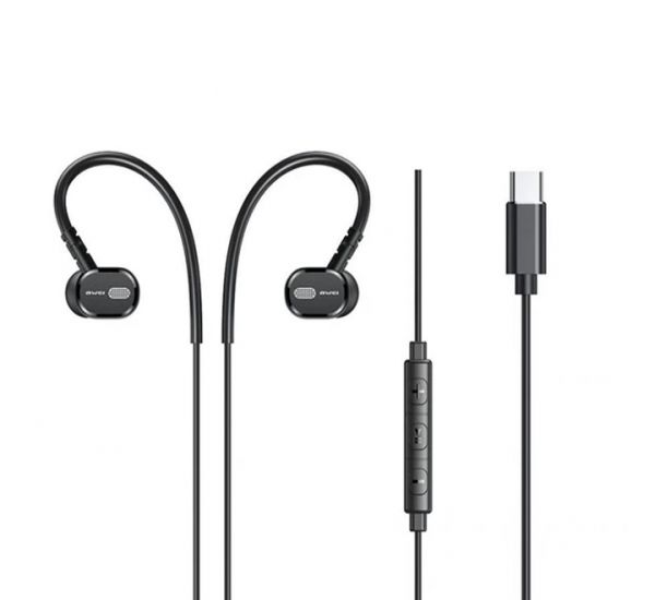 Awei TC-6 Wired Earphone Ear Hook For Phone Type-C Headset Stereo Deep Bass Sport Earbuds With Microphone Control 1.2m Phone
