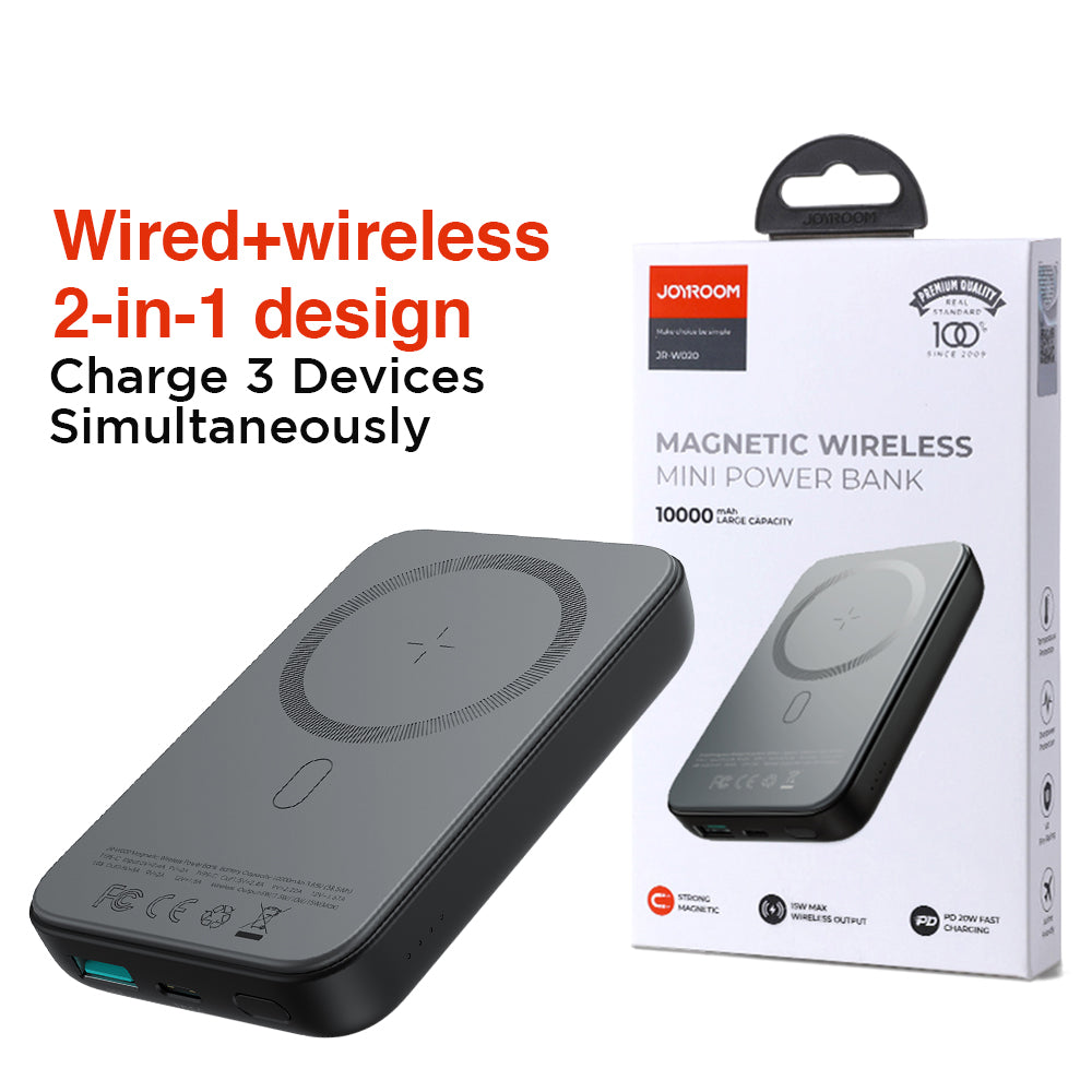 JOYROOM JR-W020 Magnetic Wired + Wireless 2-in-1 Design Wireless Power Bank 10000MAH